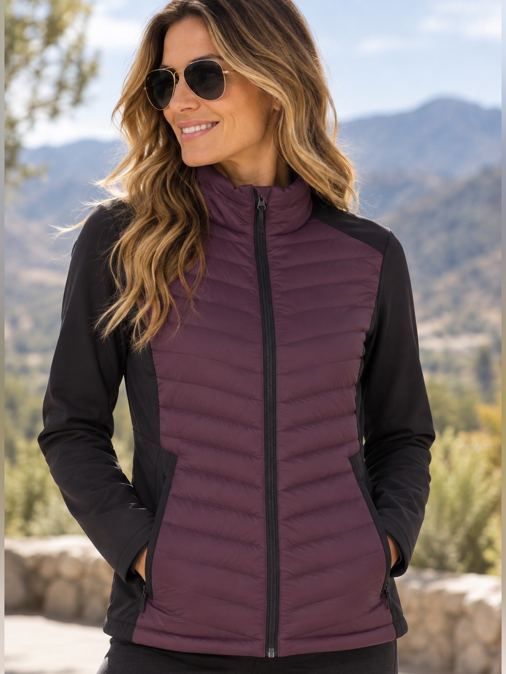 32 Degrees Heat Women’s Puffer Full Zip Jacket Zip Hand Pockets Deep Purple NEW